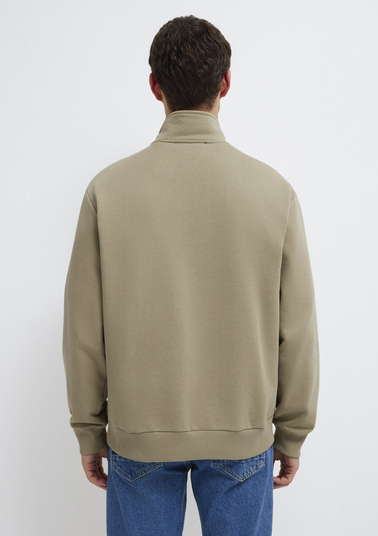 Mavi Yarı Fermuarlı Basic Bej Sweatshirt görsel 5