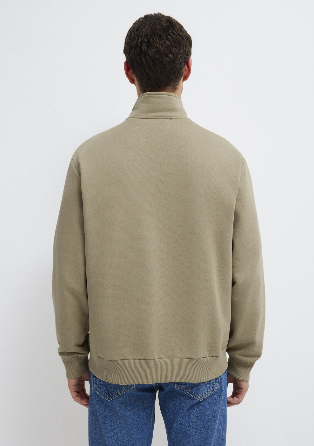 Mavi Yarı Fermuarlı Basic Bej Sweatshirt görsel 5