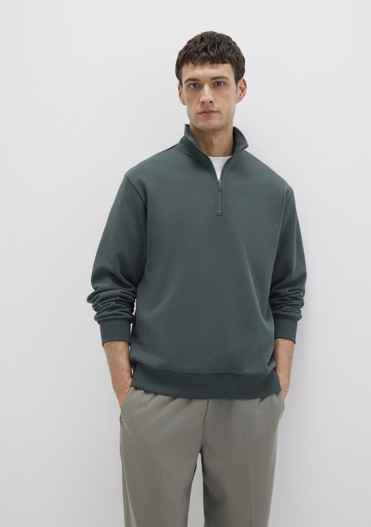 Mavi Yarı Fermuarlı Yeşil Basic Sweatshirt görsel 2