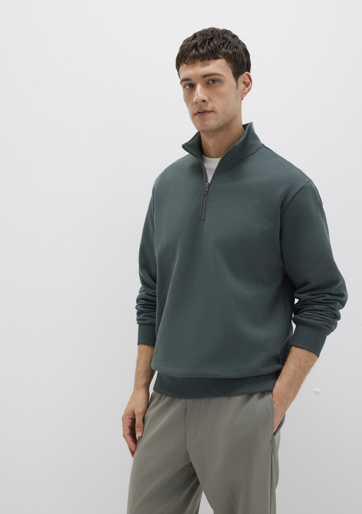 Mavi Yarı Fermuarlı Yeşil Basic Sweatshirt görsel 3