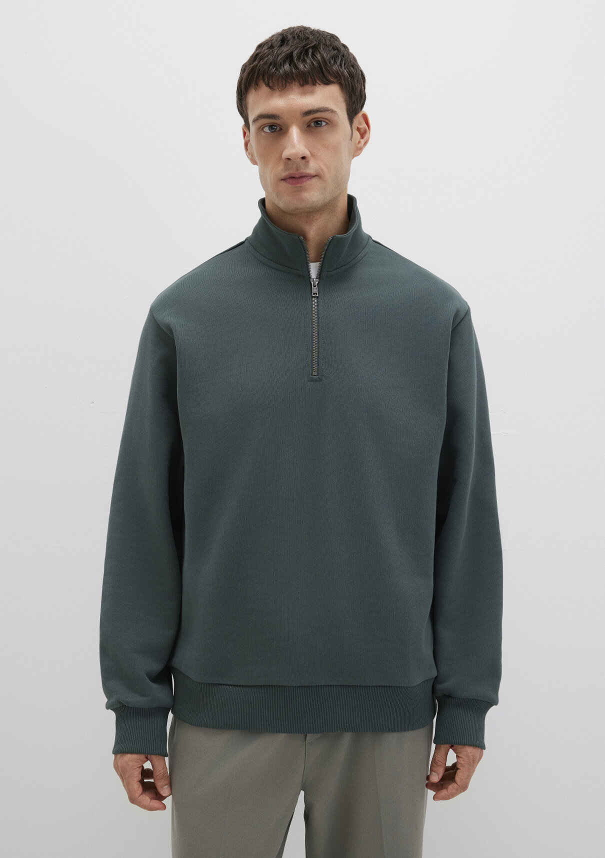 Mavi Yarı Fermuarlı Yeşil Basic Sweatshirt görsel 4