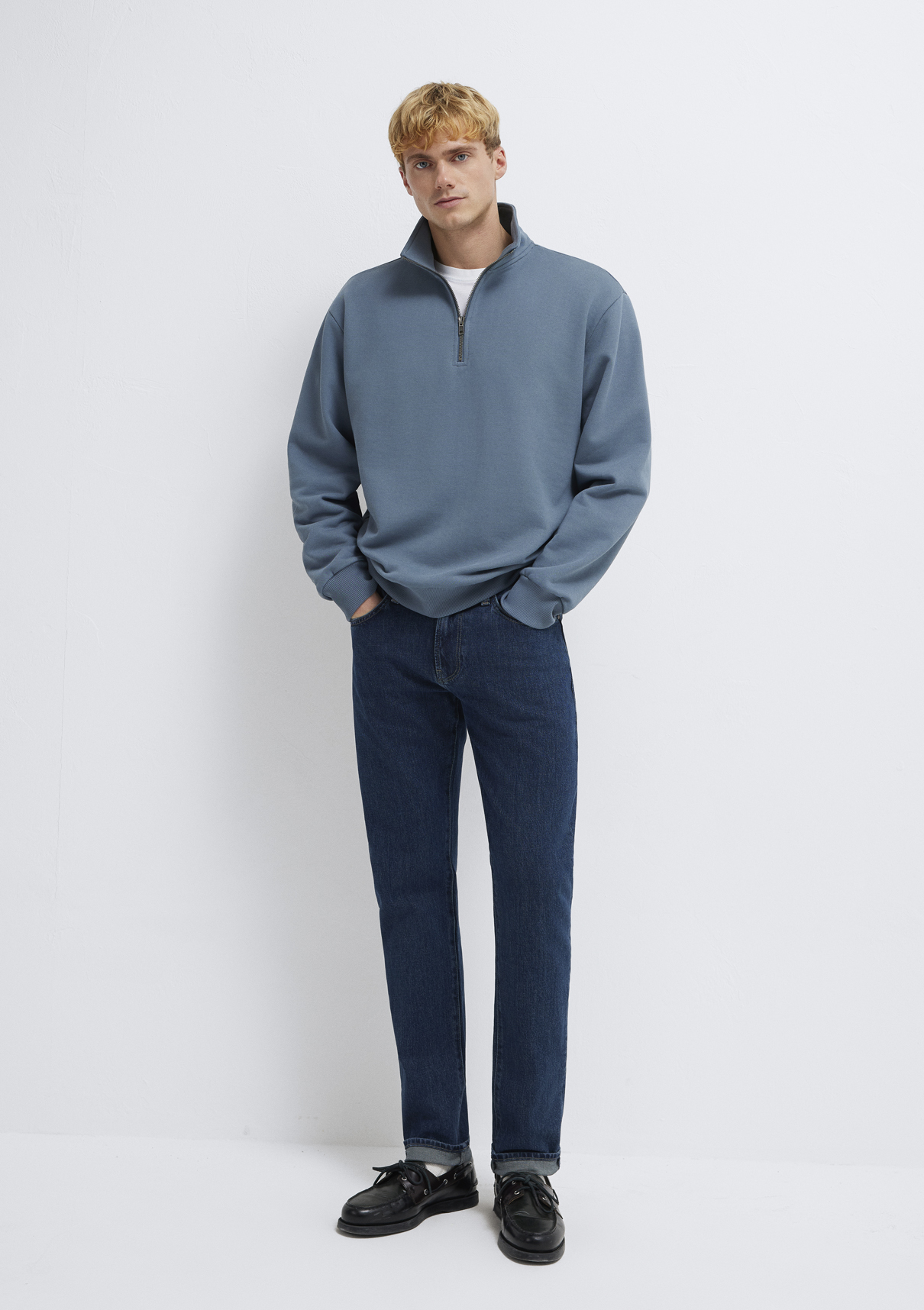 Mavi Yarı Fermuarlı Mavi Basic Sweatshirt görsel 2