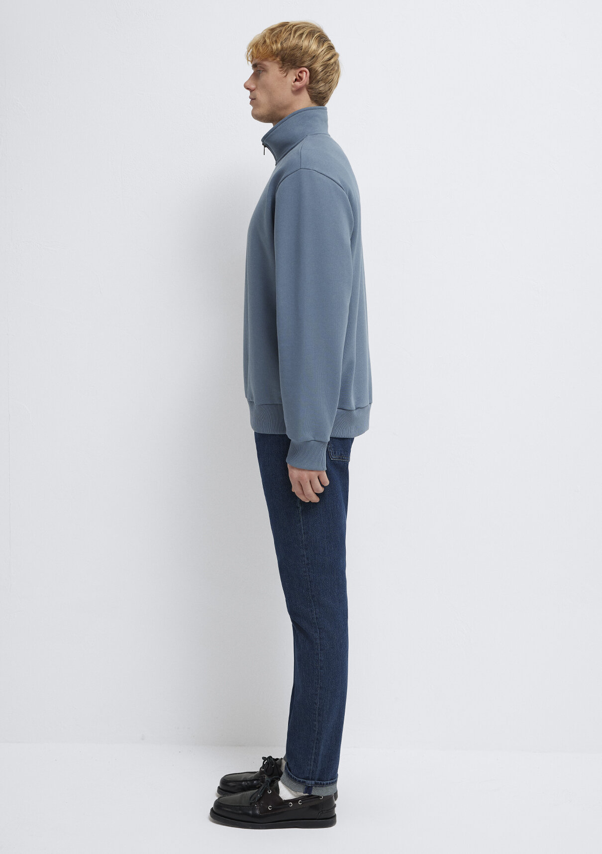 Mavi Yarı Fermuarlı Mavi Basic Sweatshirt görsel 4