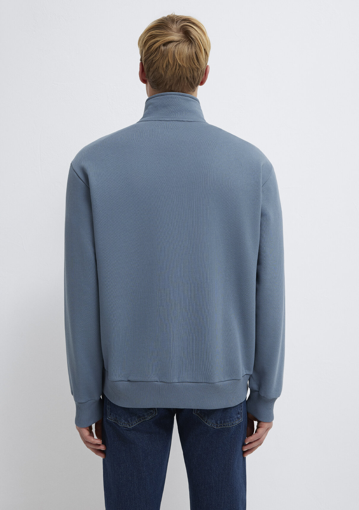 Mavi Yarı Fermuarlı Mavi Basic Sweatshirt görsel 5