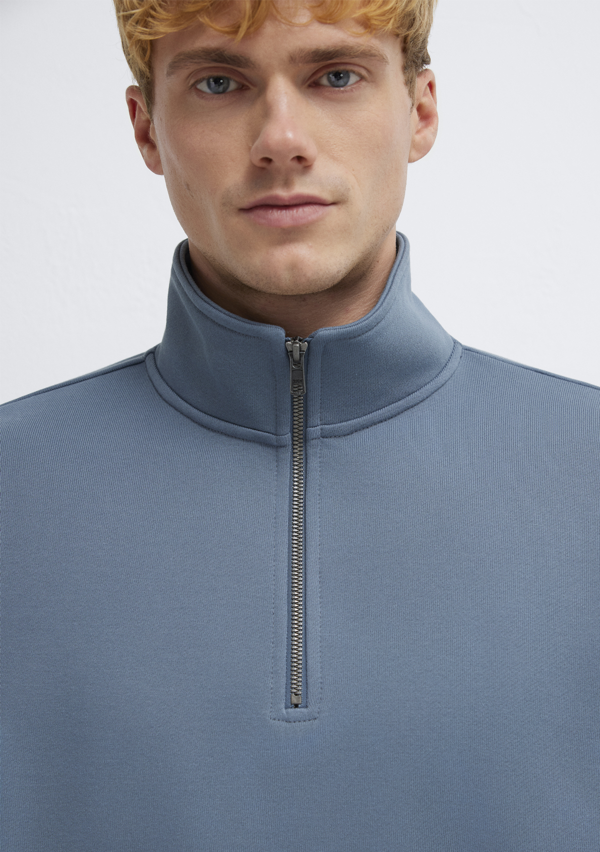 Mavi Yarı Fermuarlı Mavi Basic Sweatshirt görsel 6