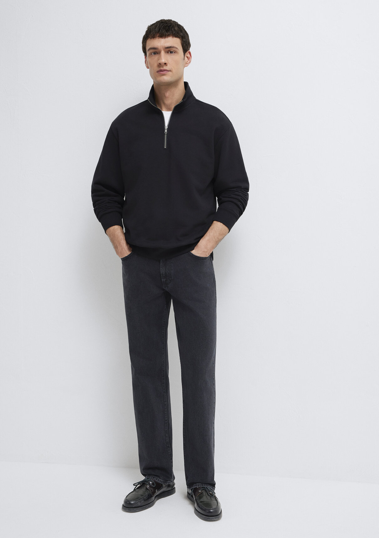 Mavi Yarı Fermuarlı Siyah Basic Sweatshirt görsel 2