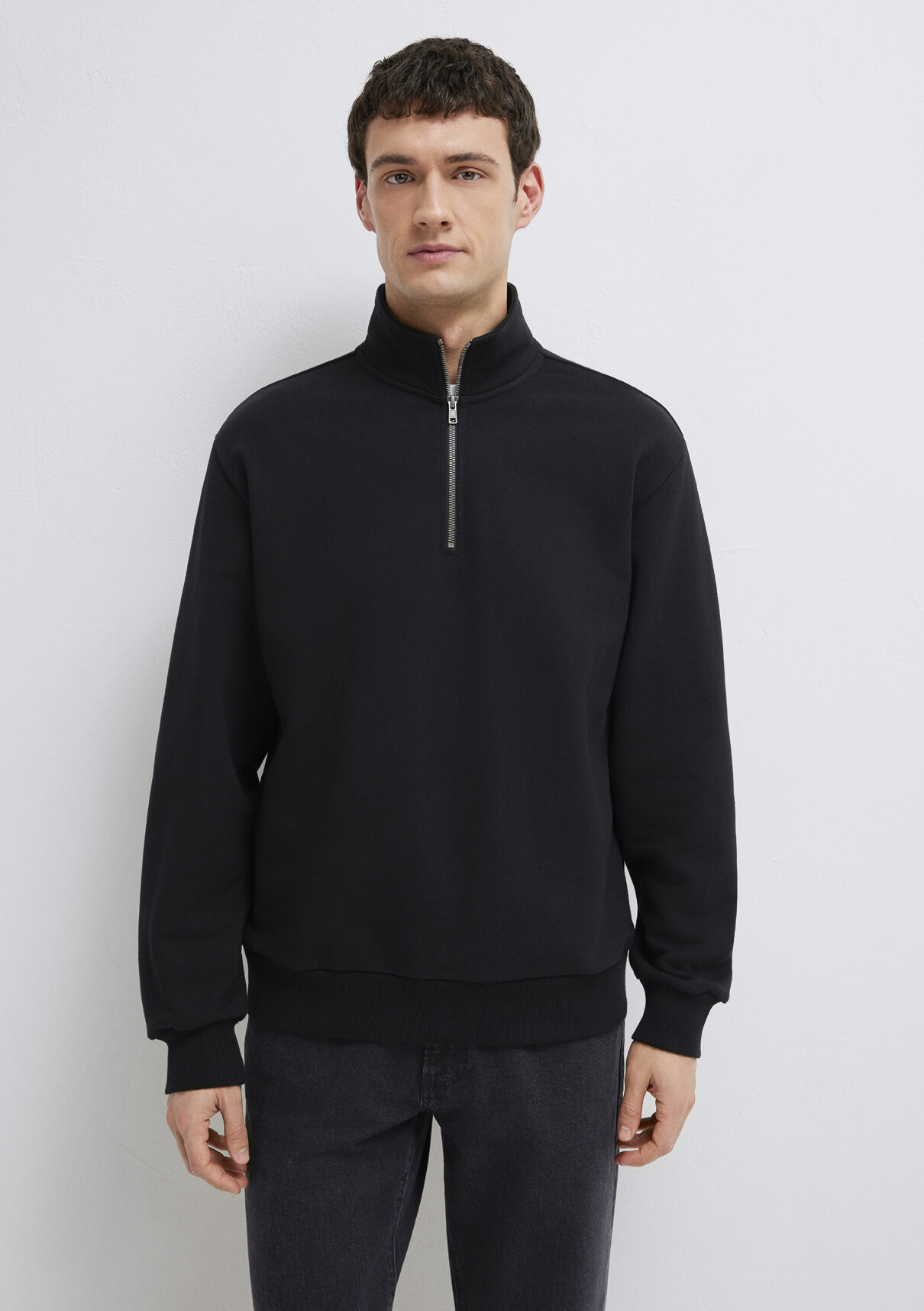 Mavi Yarı Fermuarlı Siyah Basic Sweatshirt görsel 3