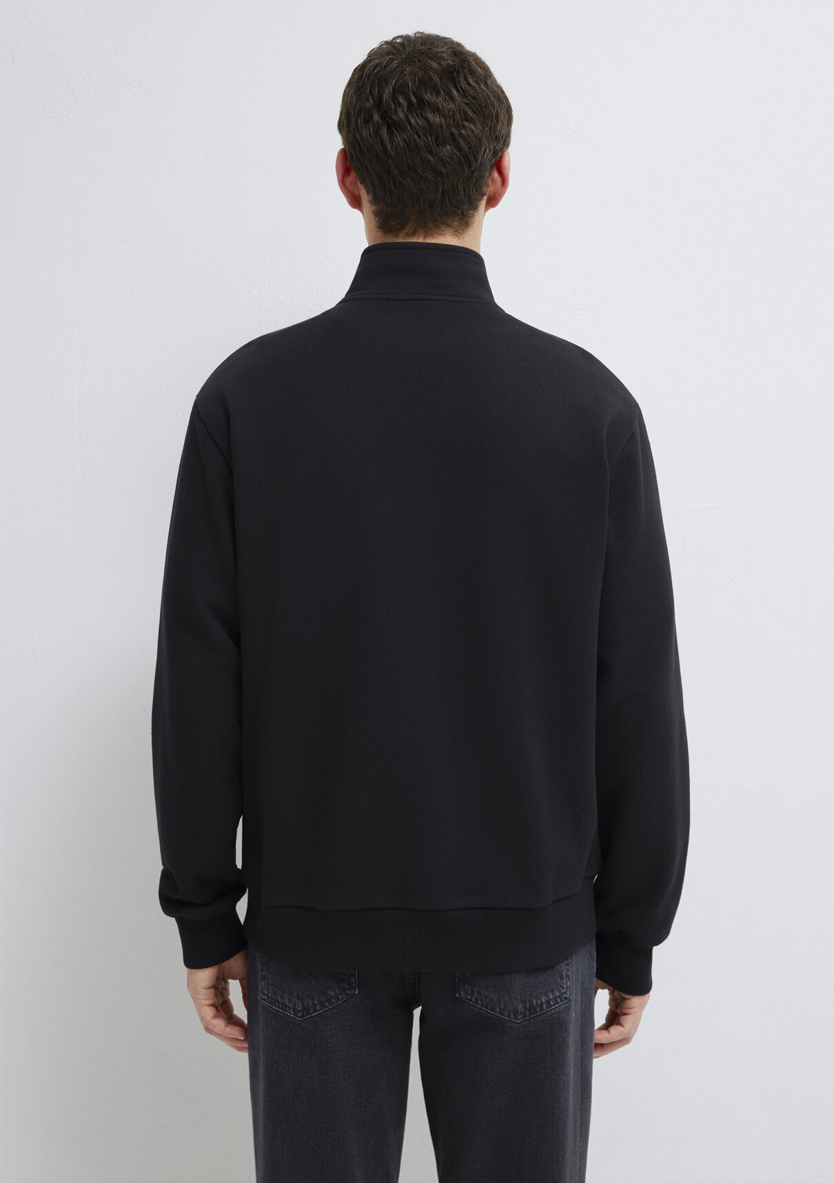 Mavi Yarı Fermuarlı Siyah Basic Sweatshirt görsel 5