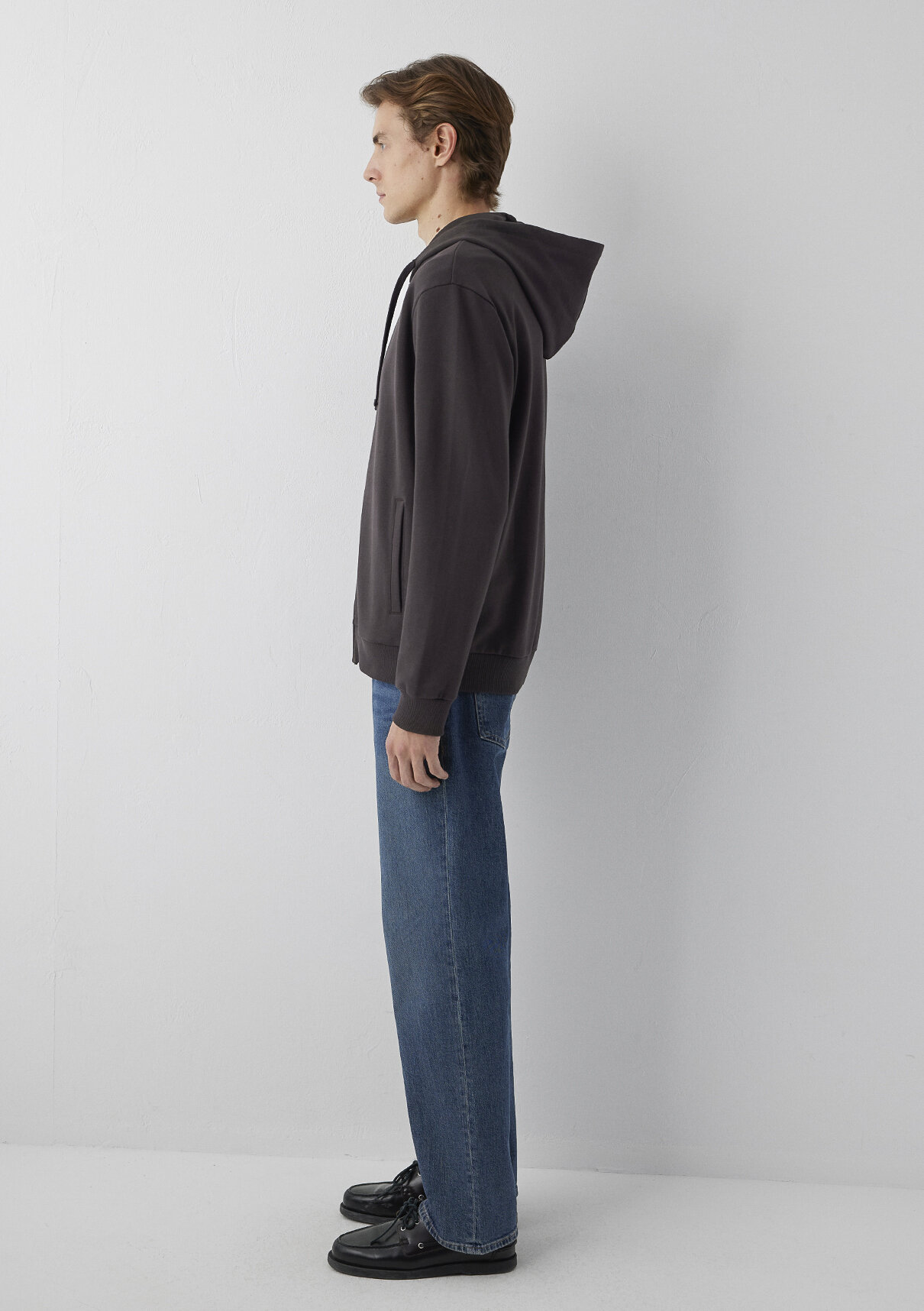 Mavi Kapüşonlu Fermuarlı Kahverengi Basic Sweatshirt görsel 4