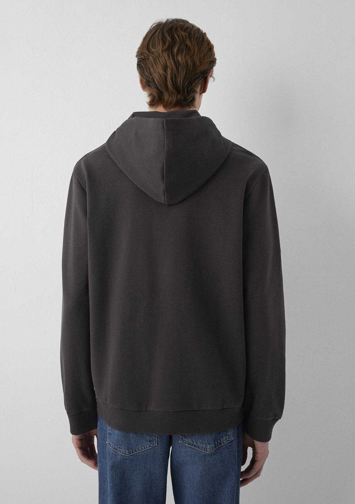 Mavi Kapüşonlu Fermuarlı Kahverengi Basic Sweatshirt görsel 5