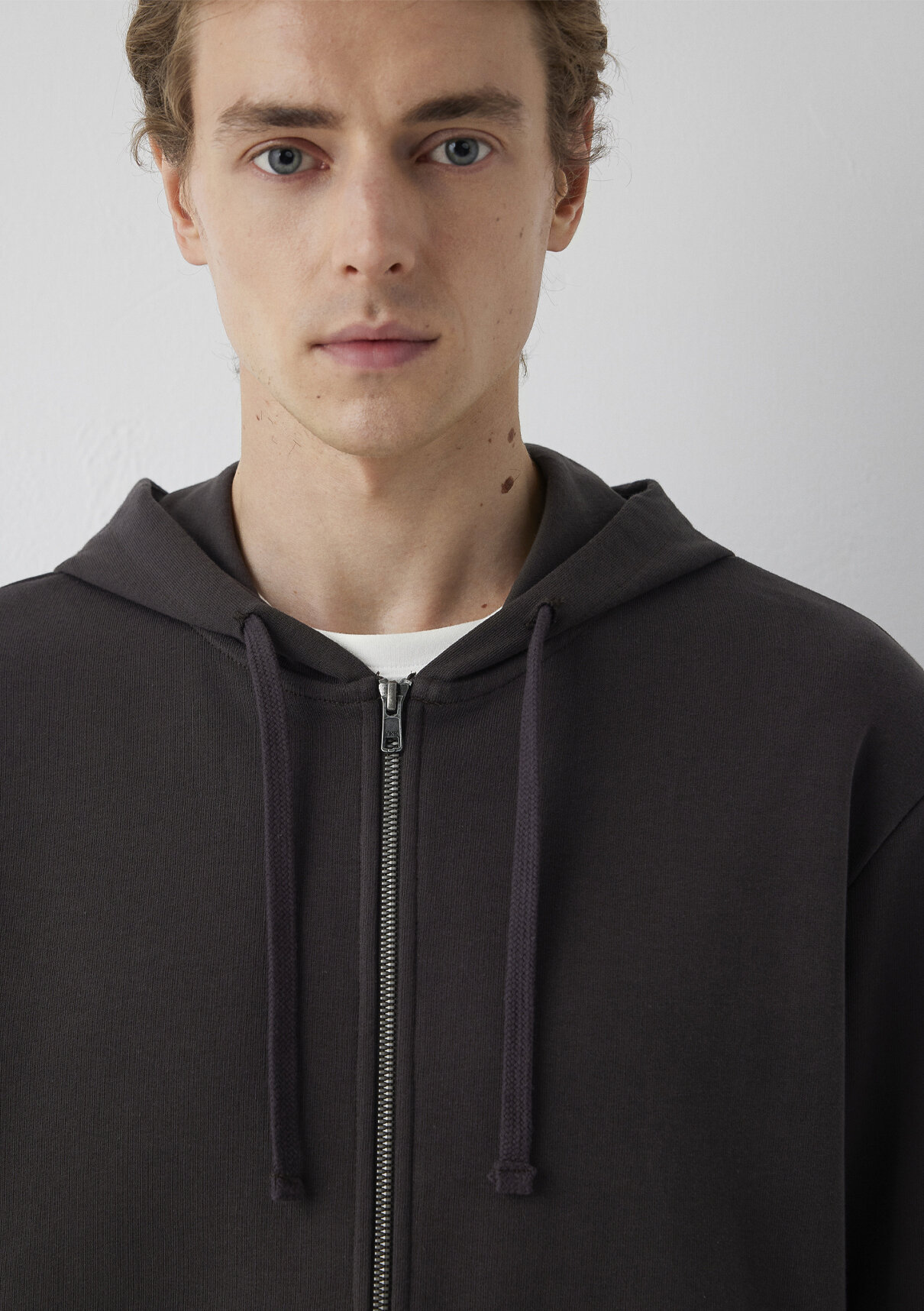 Mavi Kapüşonlu Fermuarlı Kahverengi Basic Sweatshirt görsel 6