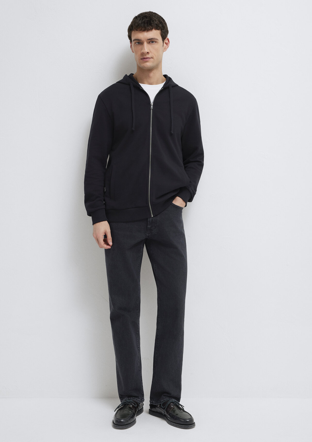Mavi Kapüşonlu Fermuarlı Siyah Basic Sweatshirt görsel 2