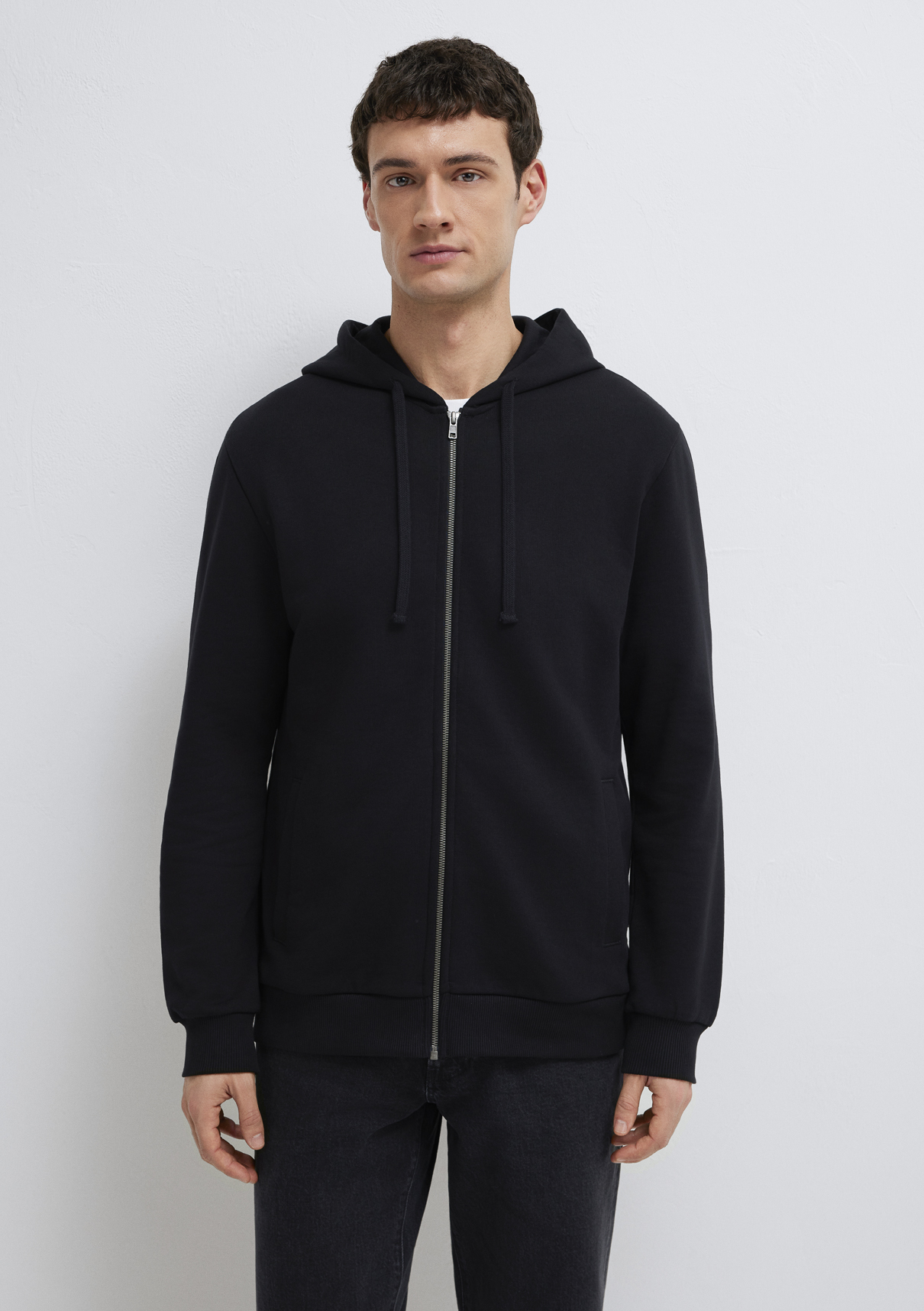 Mavi Kapüşonlu Fermuarlı Siyah Basic Sweatshirt görsel 3