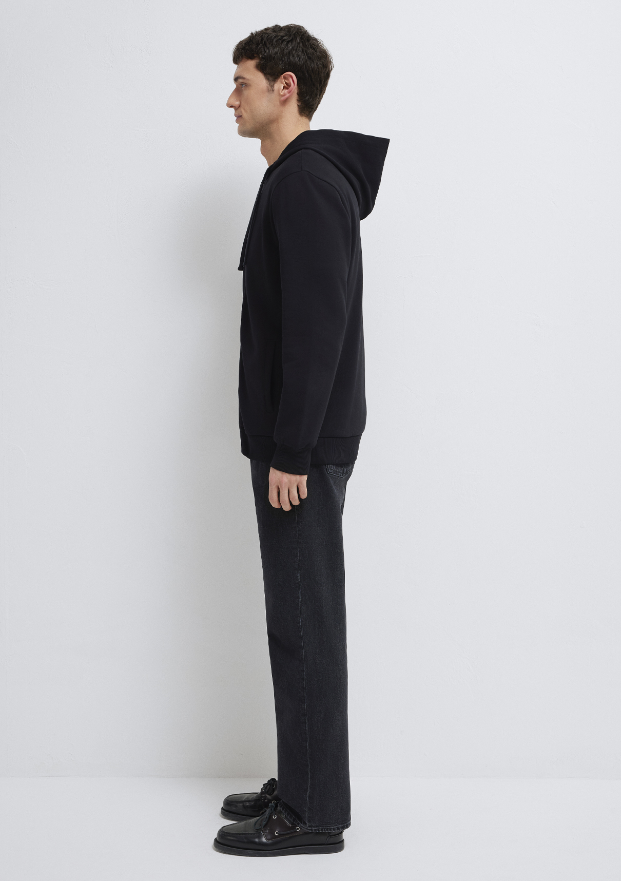 Mavi Kapüşonlu Fermuarlı Siyah Basic Sweatshirt görsel 4