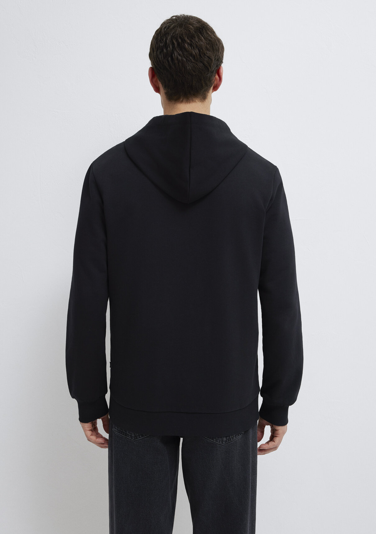 Mavi Kapüşonlu Fermuarlı Siyah Basic Sweatshirt görsel 5