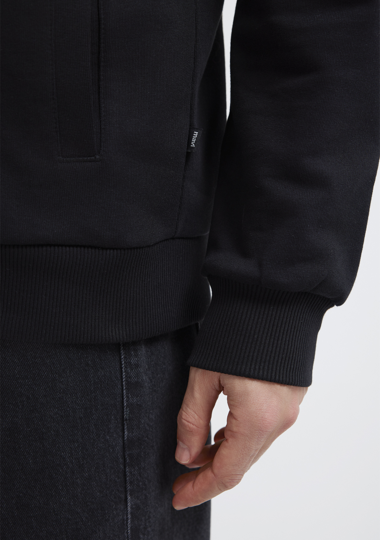 Mavi Kapüşonlu Fermuarlı Siyah Basic Sweatshirt görsel 7
