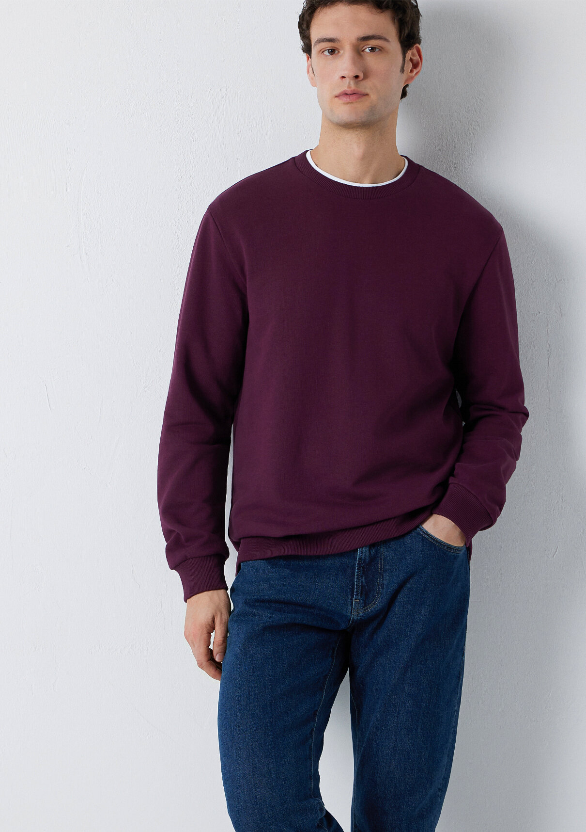 Mavi Bisiklet Yaka Mor Basic Sweatshirt görsel 2
