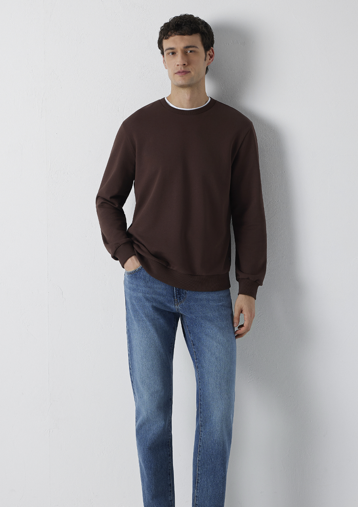 Mavi Bisiklet Yaka Kahverengi Basic Sweatshirt