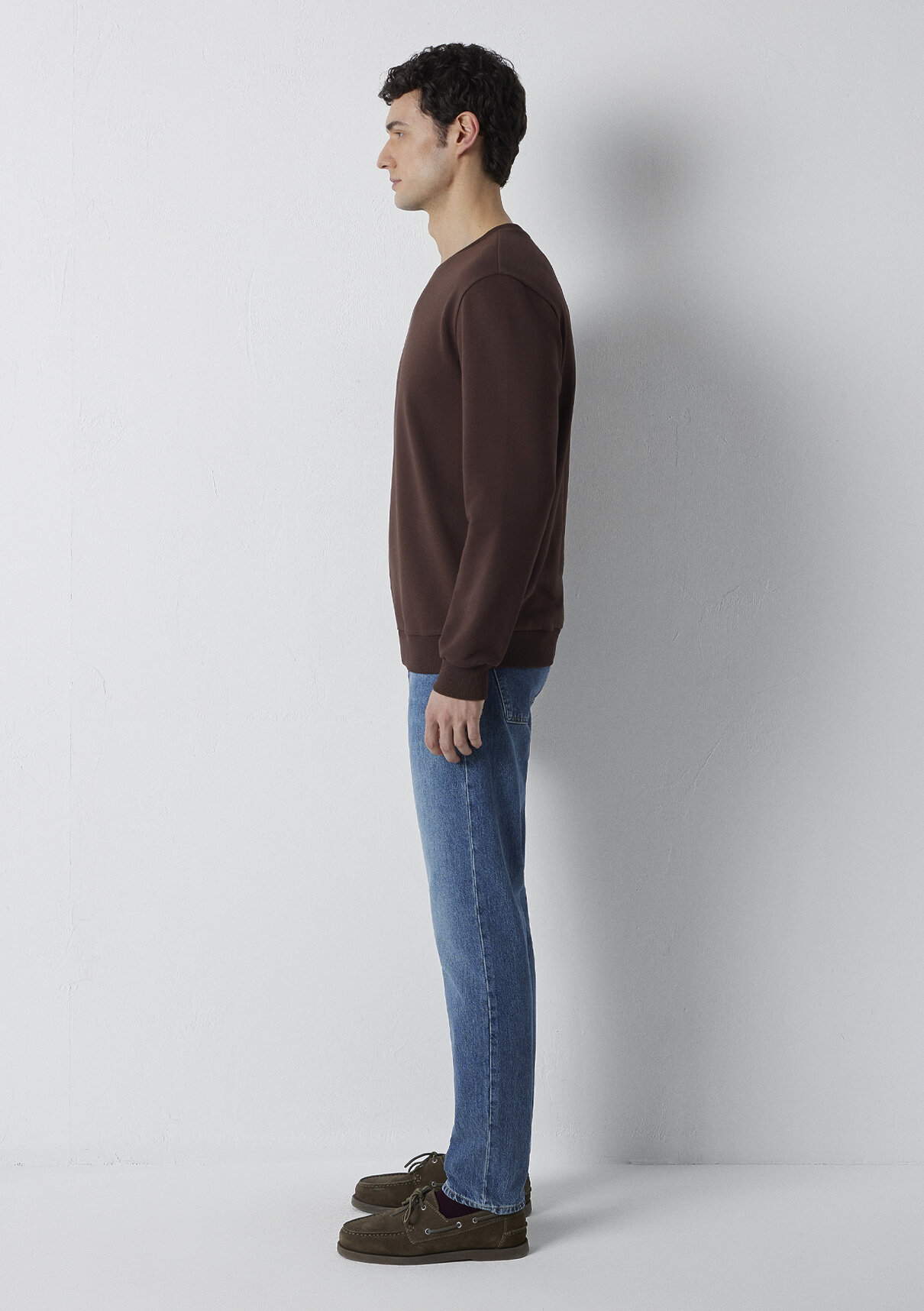 Mavi Bisiklet Yaka Kahverengi Basic Sweatshirt görsel 4