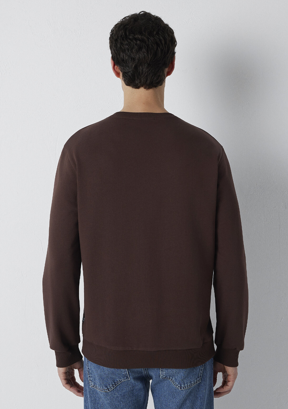 Mavi Bisiklet Yaka Kahverengi Basic Sweatshirt görsel 5
