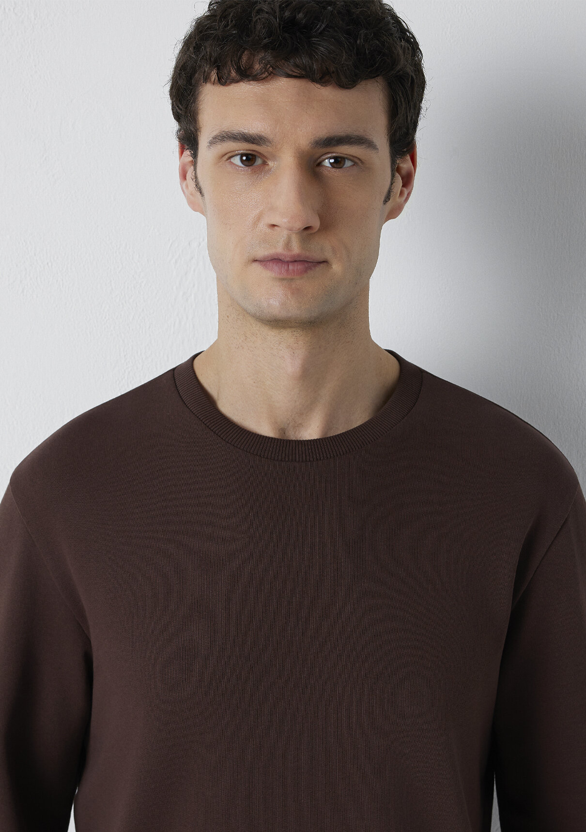 Mavi Bisiklet Yaka Kahverengi Basic Sweatshirt görsel 6
