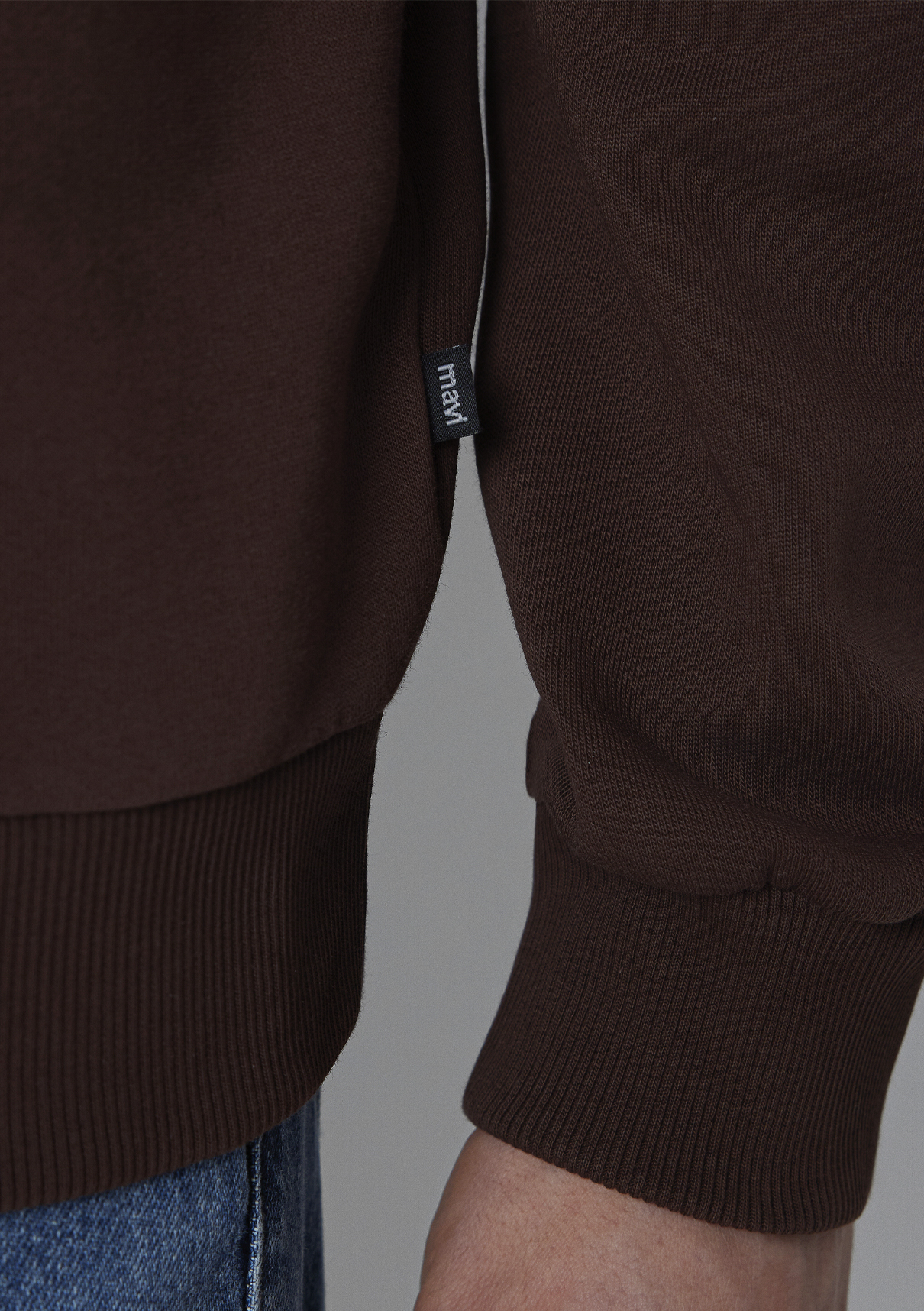 Mavi Bisiklet Yaka Kahverengi Basic Sweatshirt görsel 7