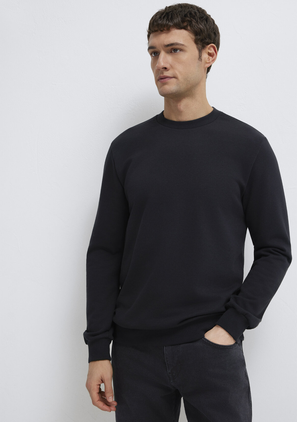 Mavi Bisiklet Yaka Siyah Sweatshirt görsel 2