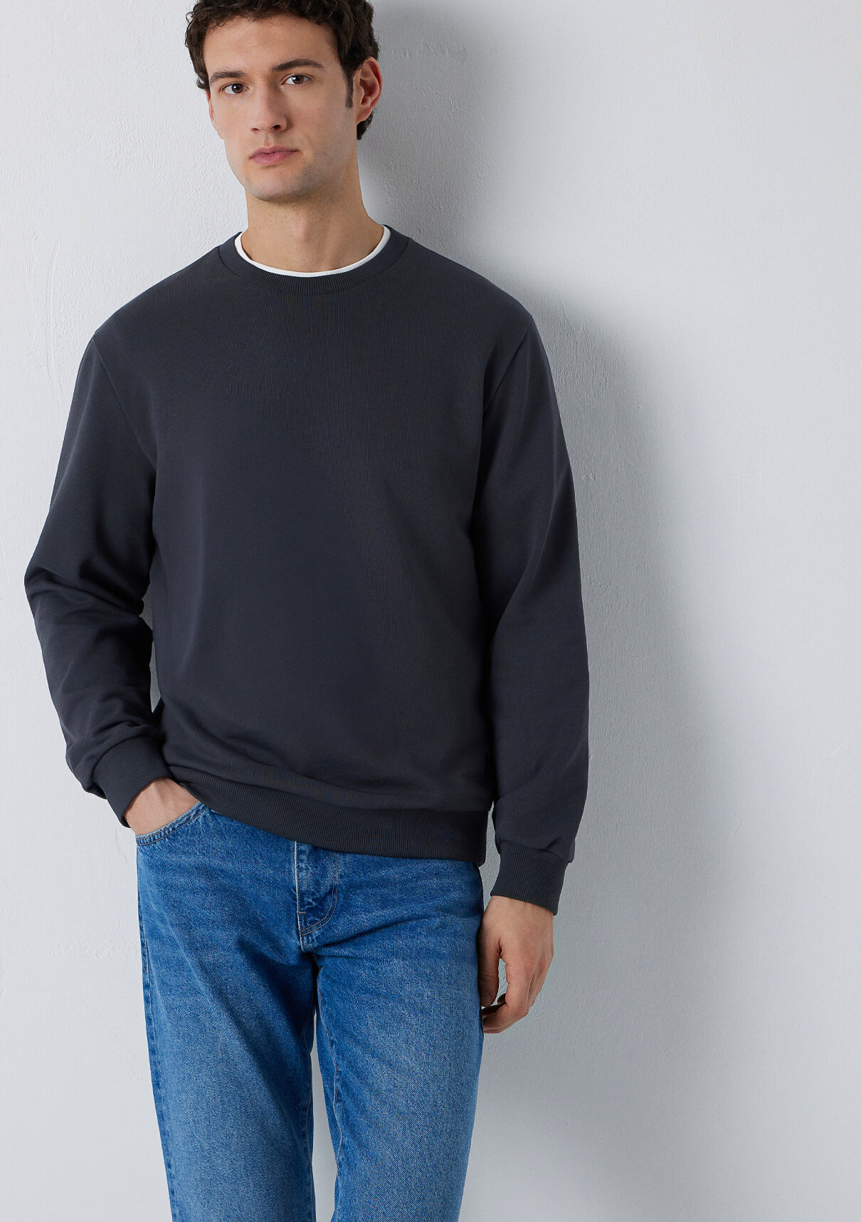 Mavi Bisiklet Yaka Antrasit Basic Sweatshirt
