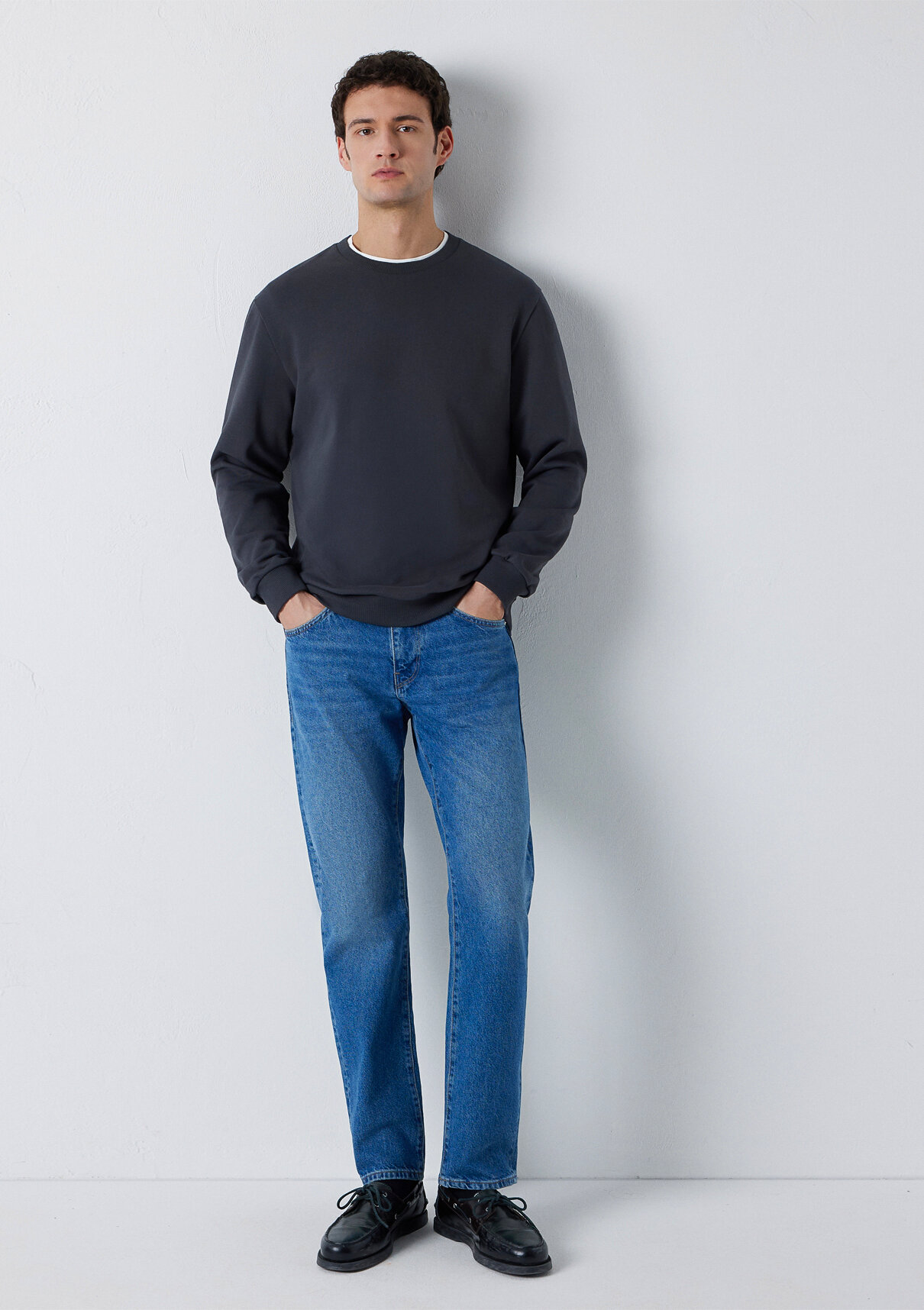 Mavi Bisiklet Yaka Antrasit Basic Sweatshirt görsel 2