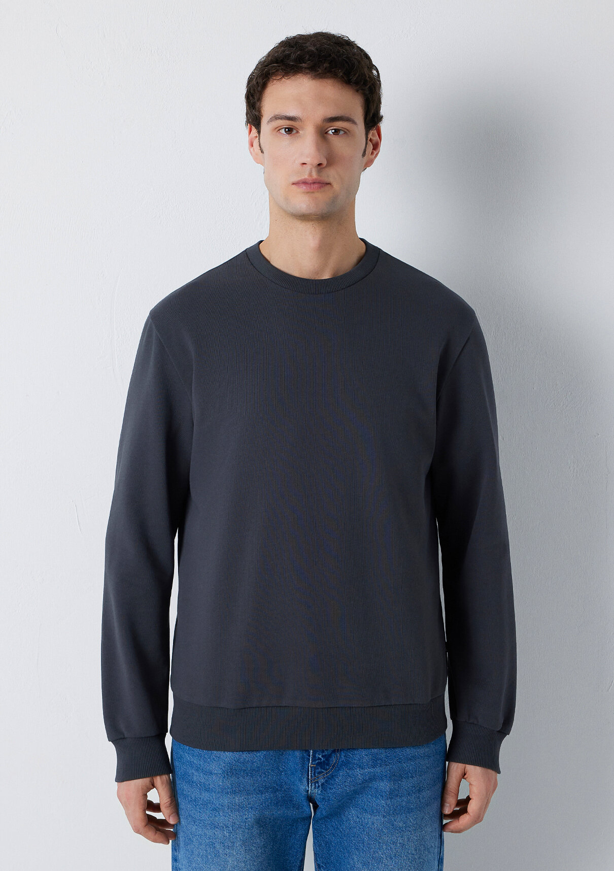 Mavi Bisiklet Yaka Antrasit Basic Sweatshirt görsel 3