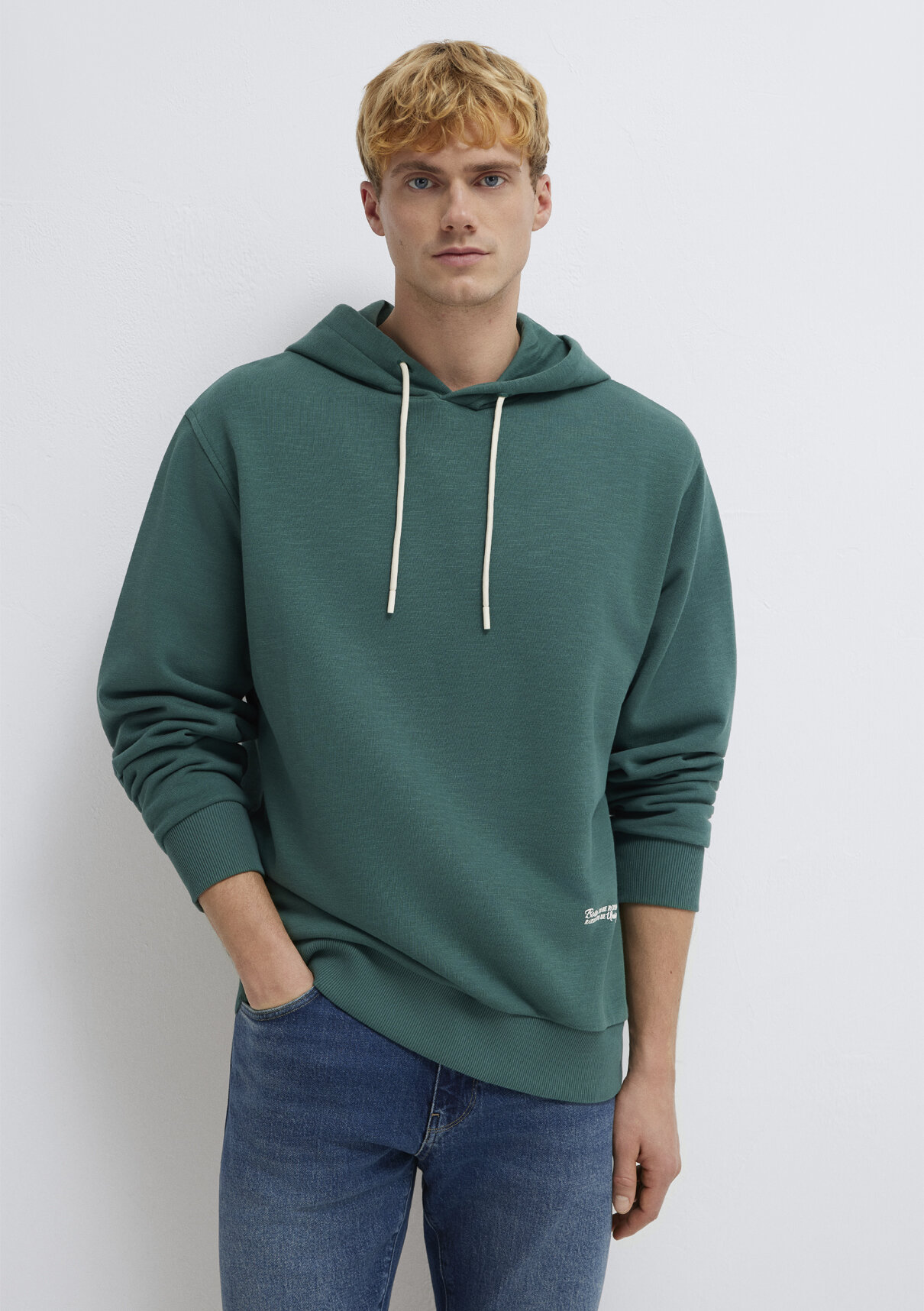 Mavi Kapüşonlu Yeşil Sweatshirt