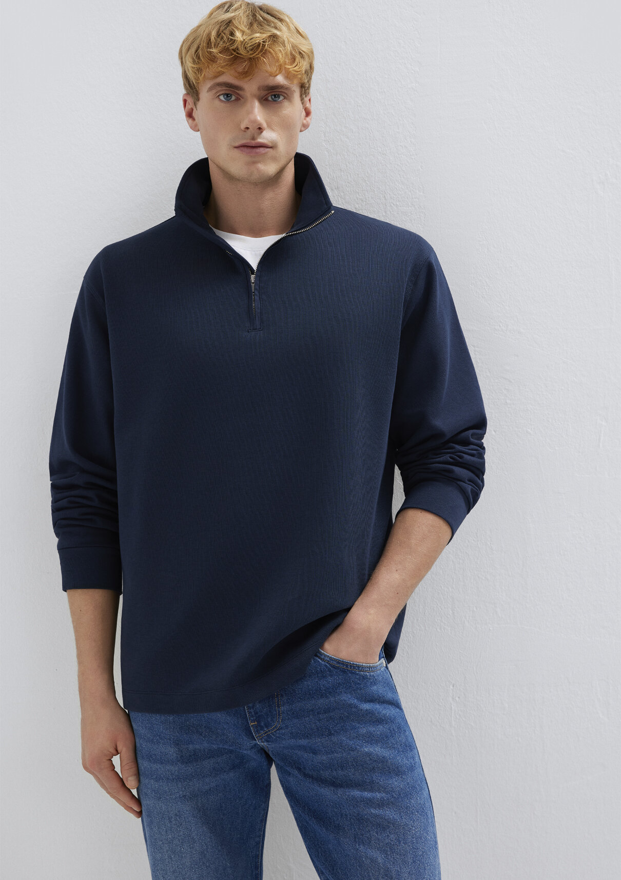 Mavi Yarı Fermuarlı Lacivert Sweatshirt