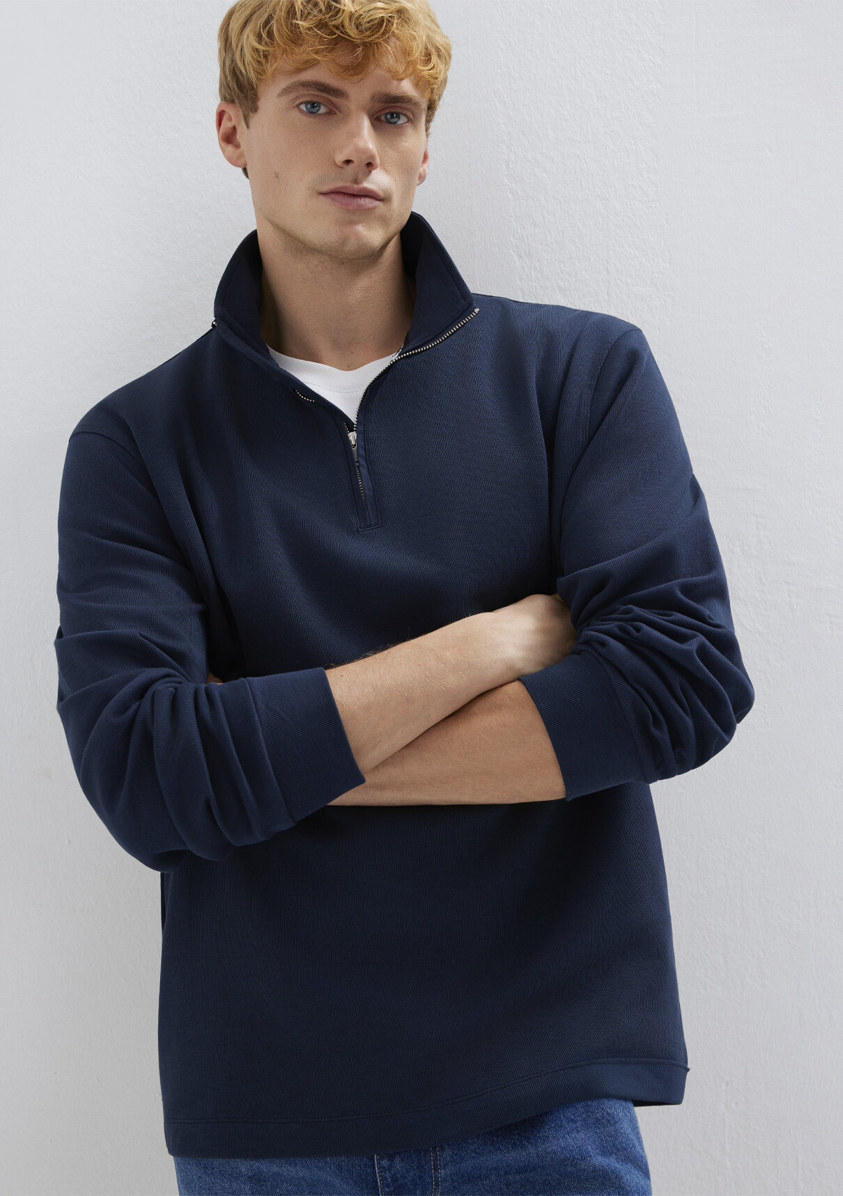 Mavi Yarı Fermuarlı Lacivert Sweatshirt görsel 3
