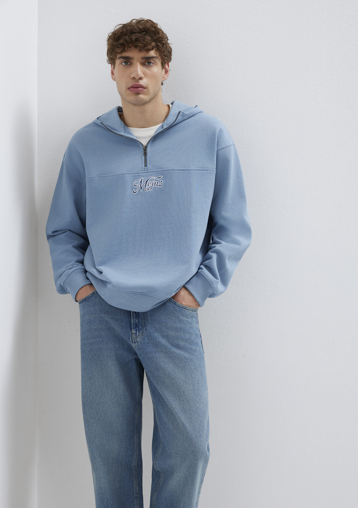 Mavi MVJNS Nakışlı Yarı Fermuarlı Mavi Sweatshirt