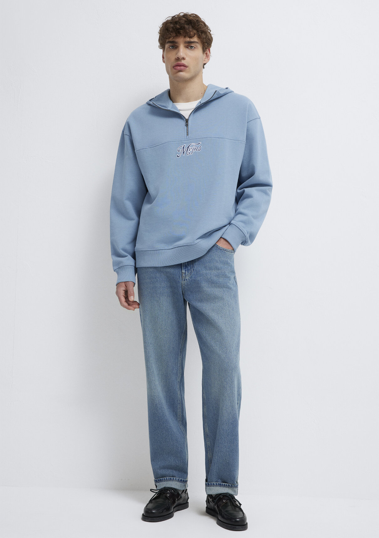 Mavi MVJNS Nakışlı Yarı Fermuarlı Mavi Sweatshirt görsel 2