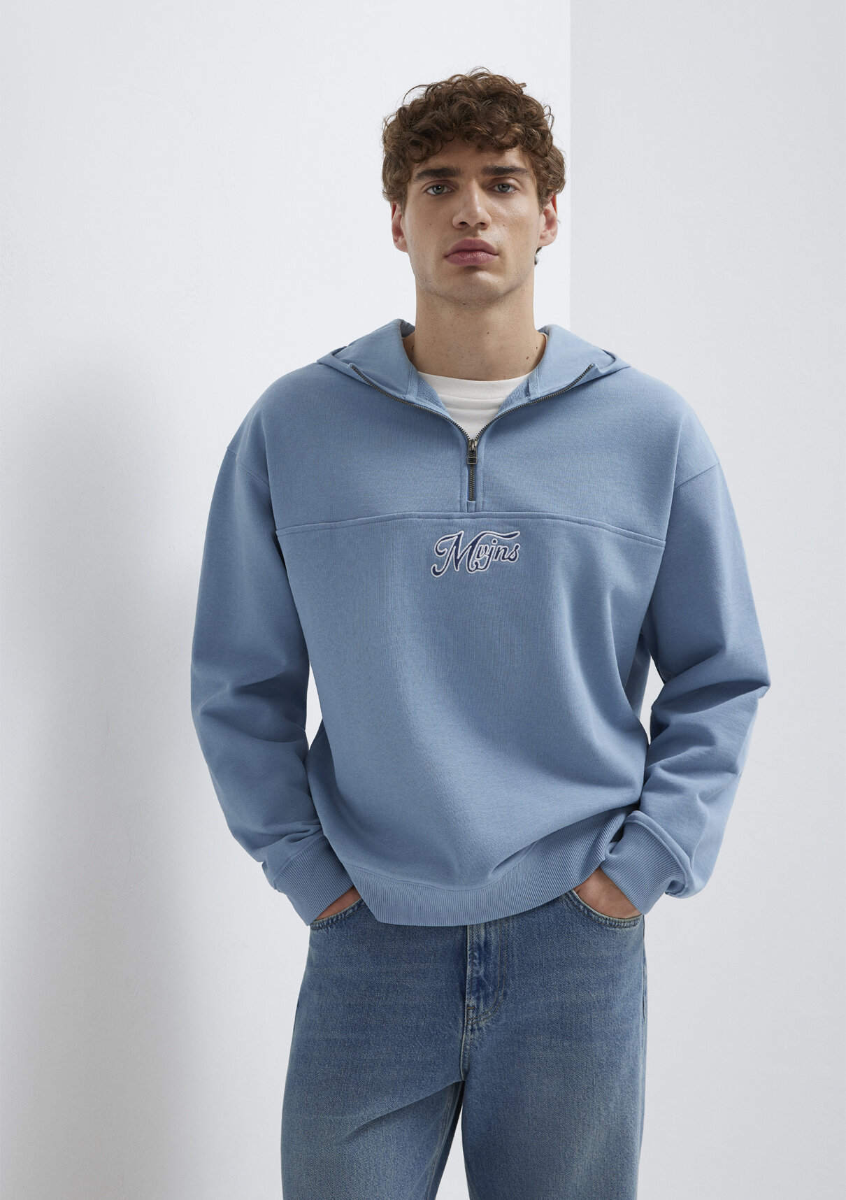 Mavi MVJNS Nakışlı Yarı Fermuarlı Mavi Sweatshirt görsel 3