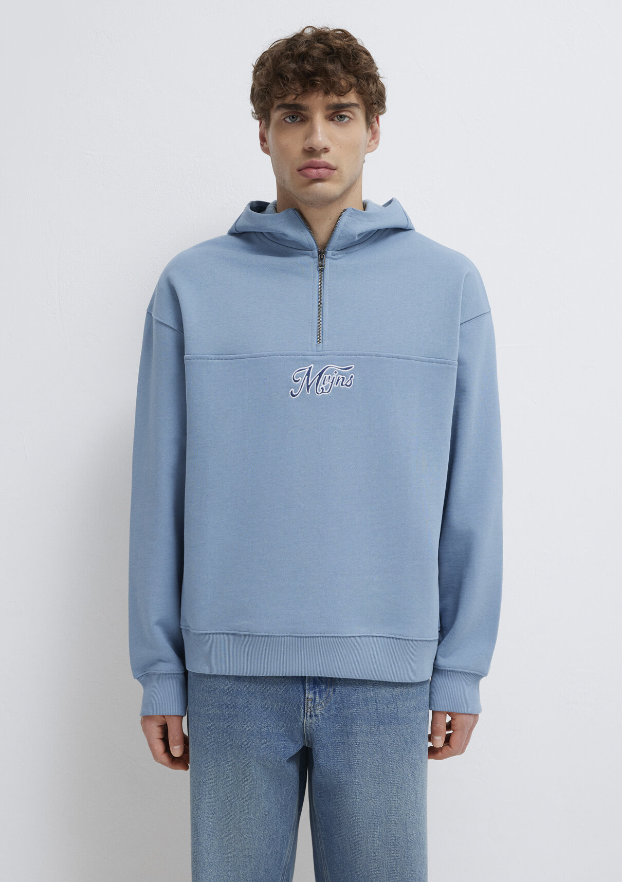 Mavi MVJNS Nakışlı Yarı Fermuarlı Mavi Sweatshirt görsel 4