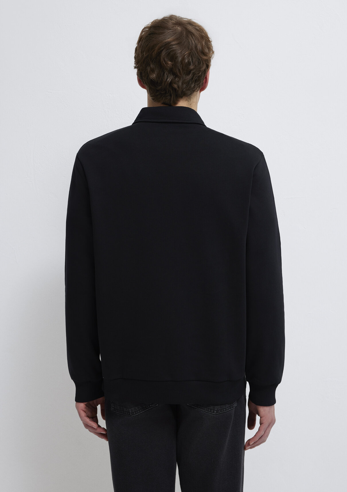 Mavi Yarı Düğmeli Siyah Sweatshirt görsel 6