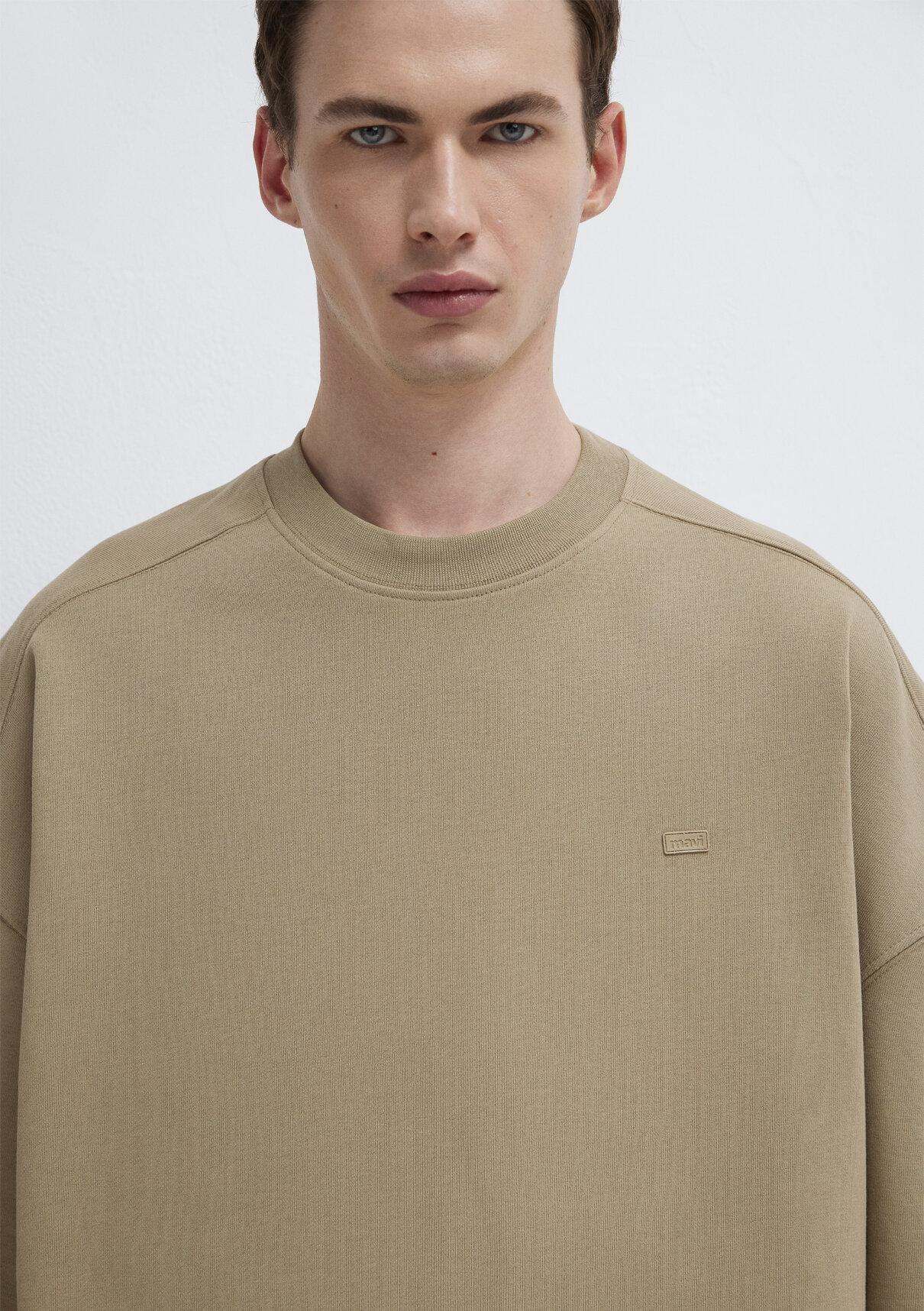 Mavi Bisiklet Yaka Bej Sweatshirt görsel 7