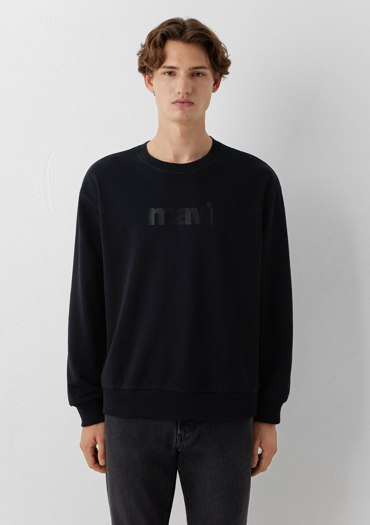 Mavi Logo Baskılı Bisiklet Yaka Siyah Sweatshirt görsel 3