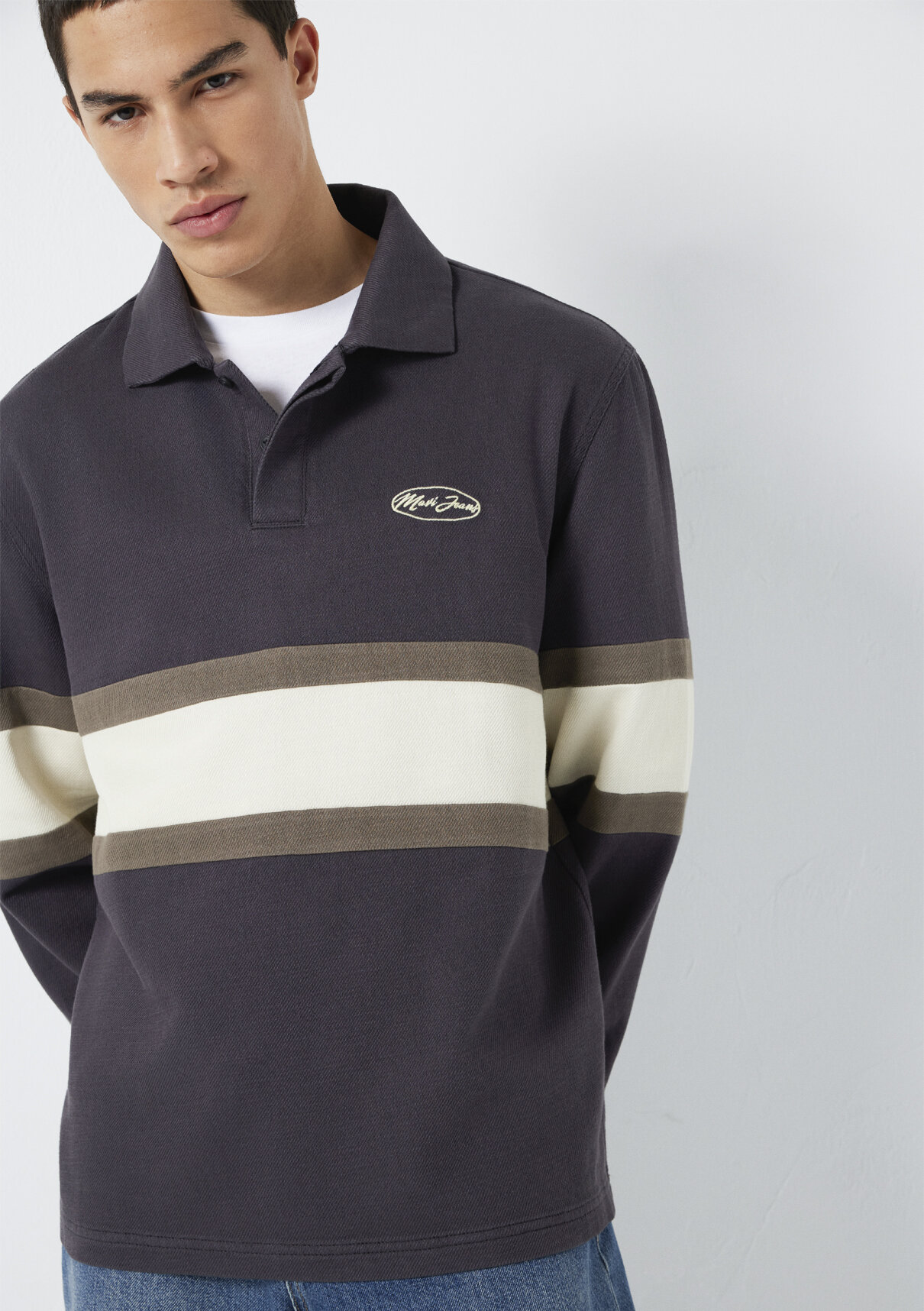 Mavi Jeans Nakışlı Polo Yaka Antrasit Sweatshirt