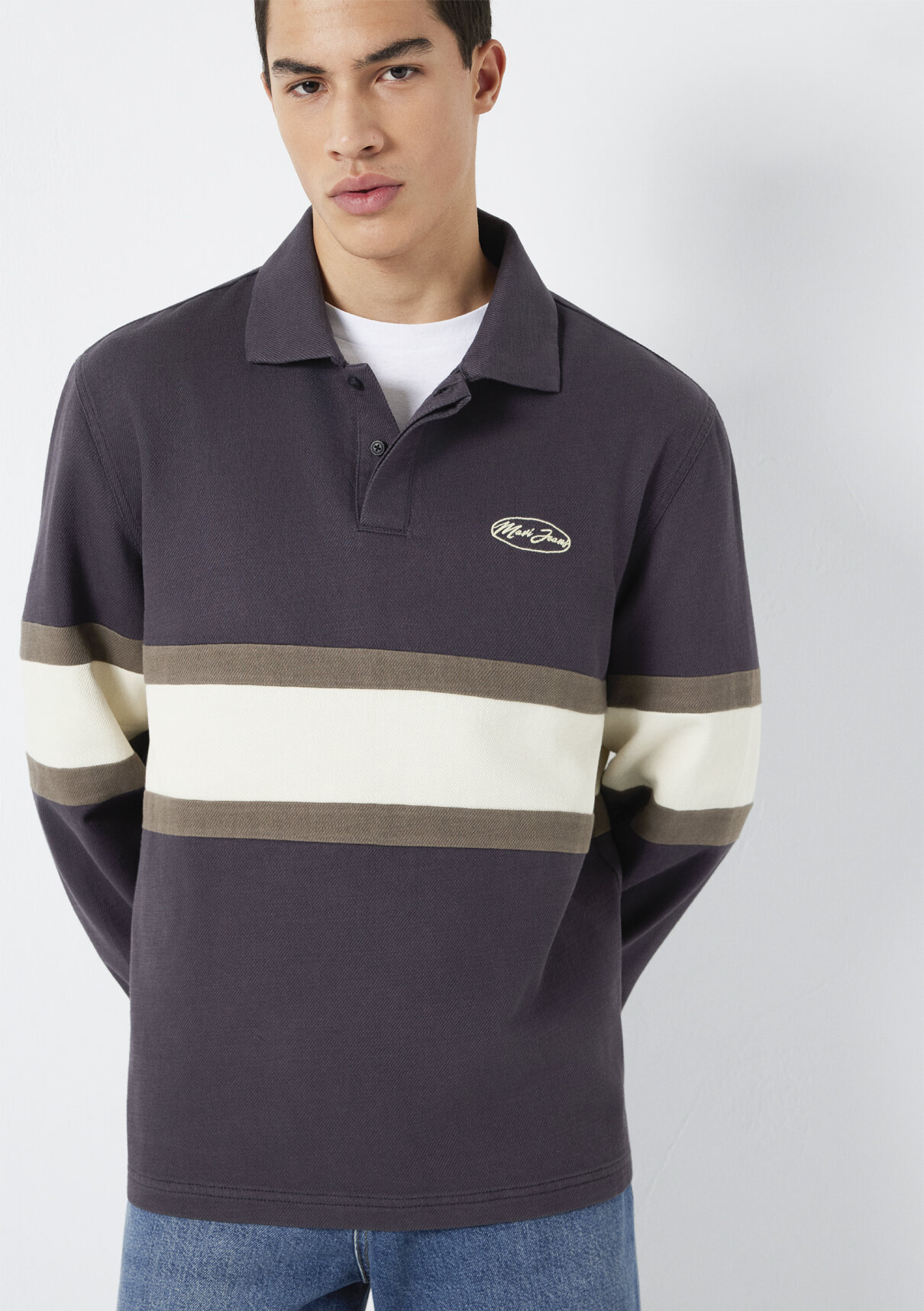 Mavi Jeans Nakışlı Polo Yaka Antrasit Sweatshirt görsel 3