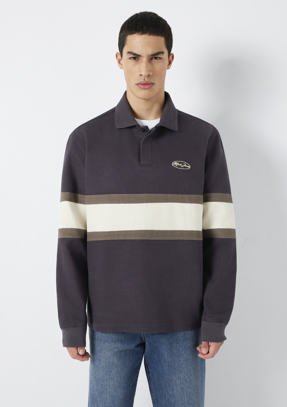 Mavi Jeans Nakışlı Polo Yaka Antrasit Sweatshirt görsel 4