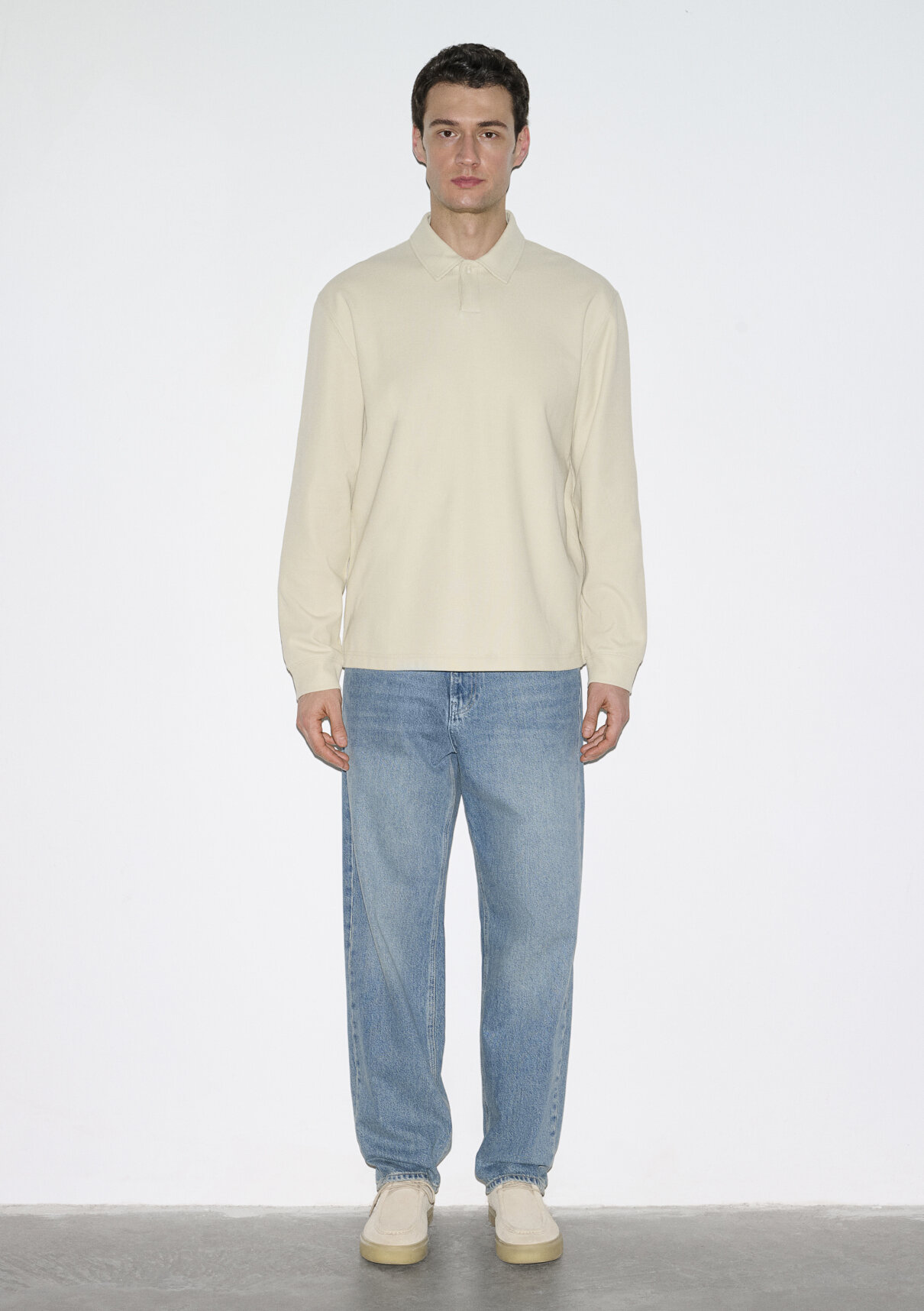Mavi Polo Yaka Bej Sweatshirt görsel 3