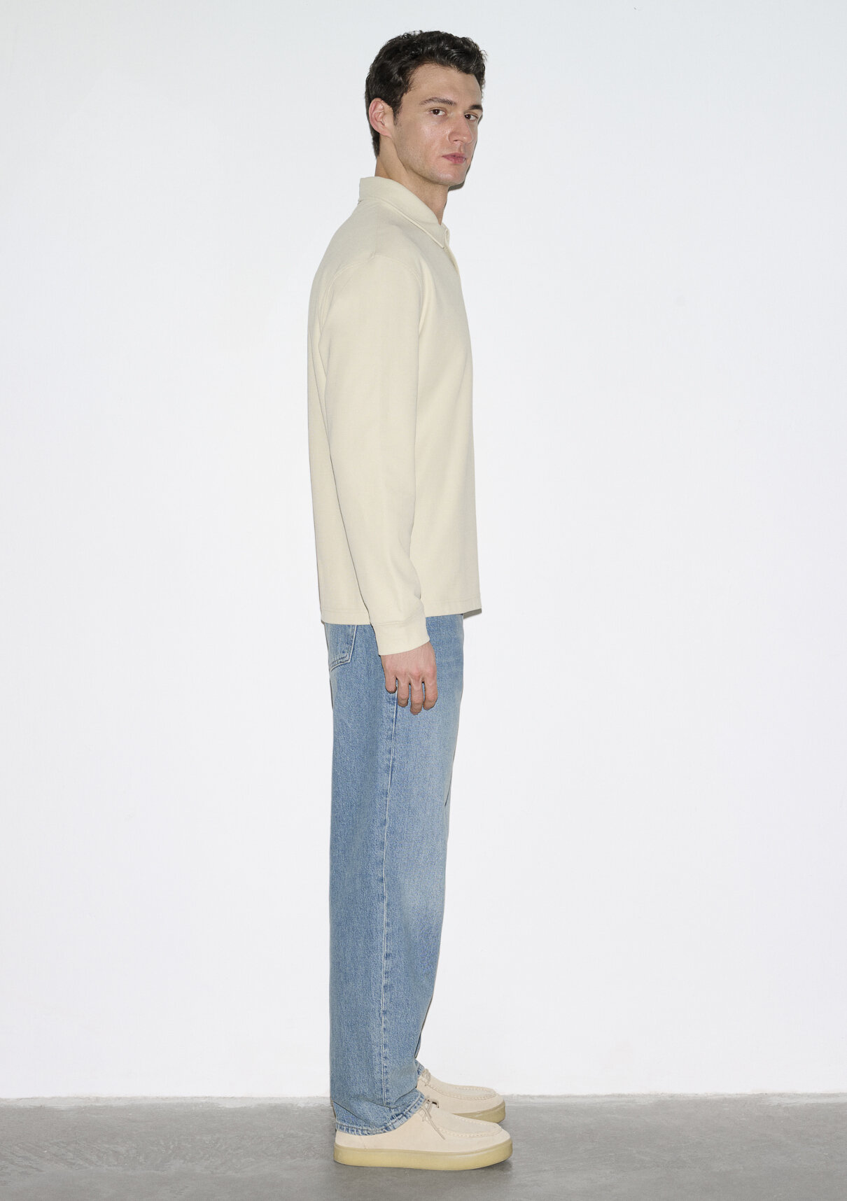 Mavi Polo Yaka Bej Sweatshirt görsel 5