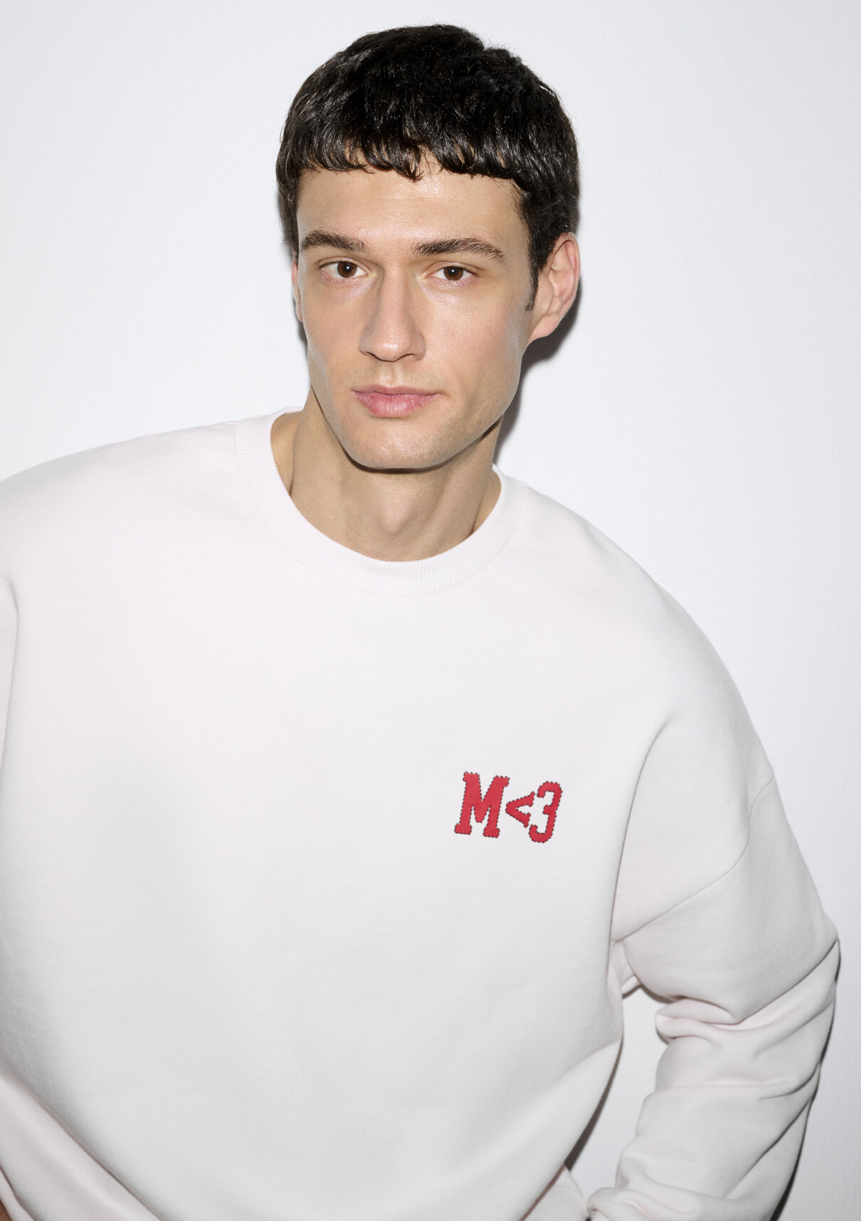 Mavi M Kalp İşlemeli Bisiklet Yaka Pembe Sweatshirt