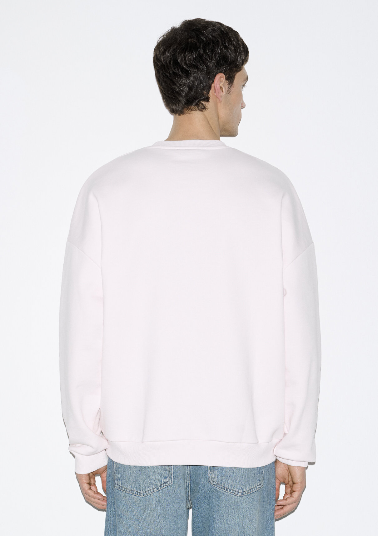 Mavi M Kalp İşlemeli Bisiklet Yaka Pembe Sweatshirt görsel 5