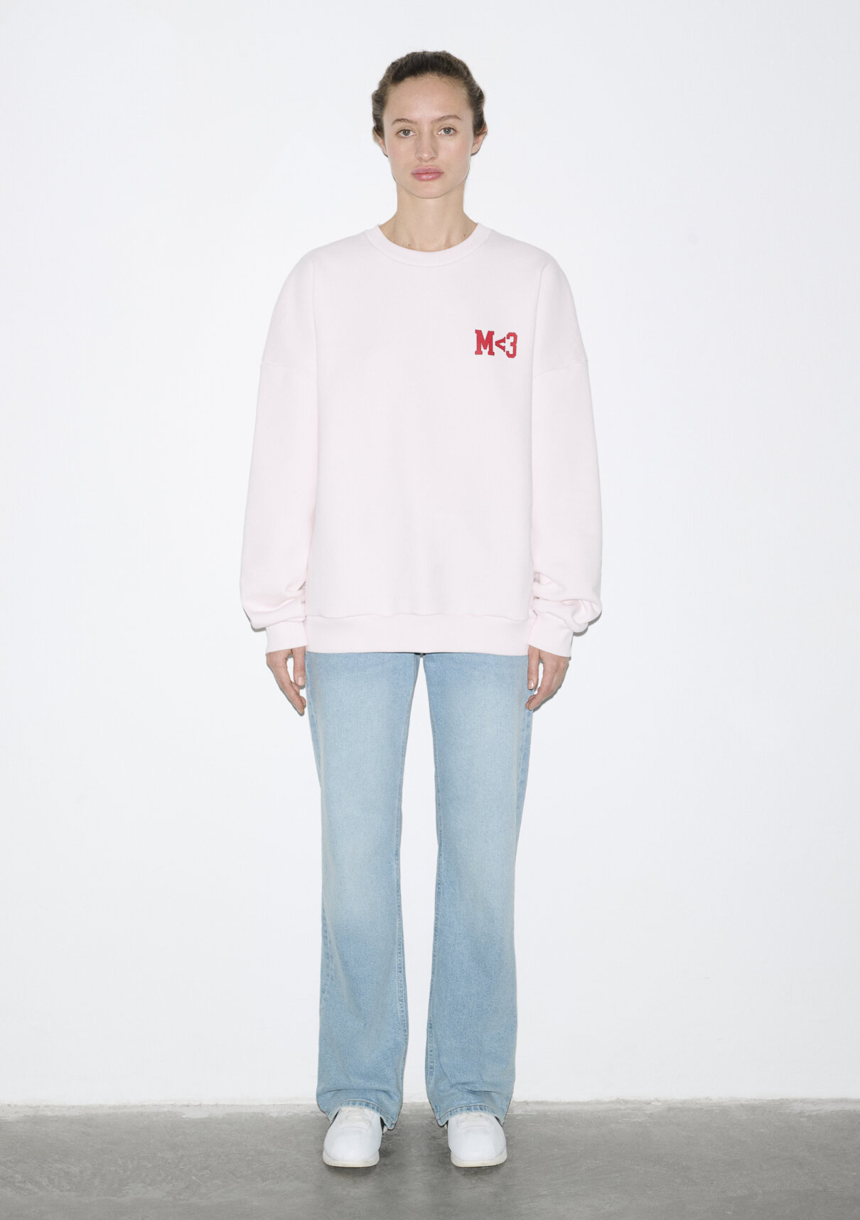 Mavi M Kalp İşlemeli Bisiklet Yaka Pembe Sweatshirt görsel 7