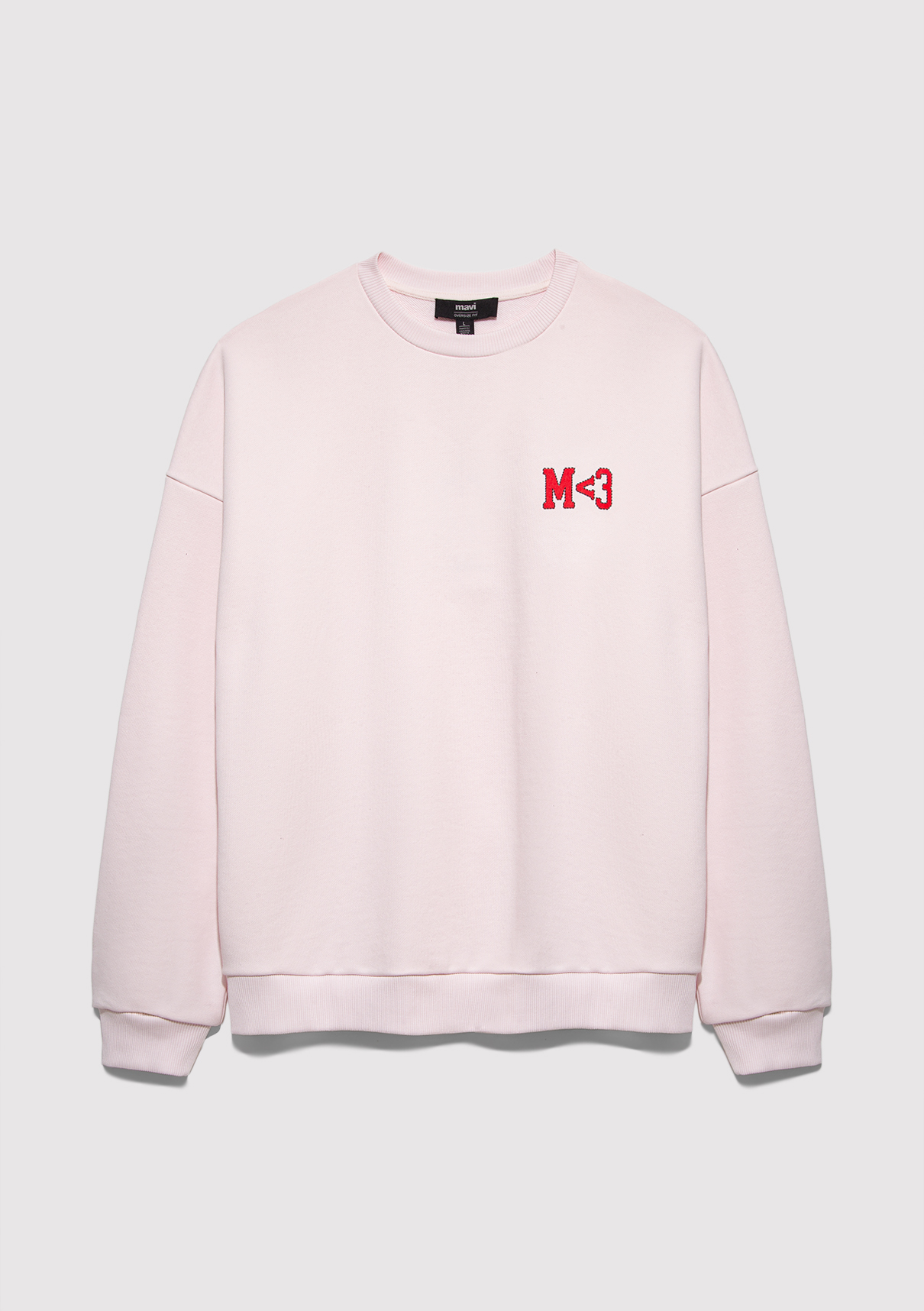 Mavi M Kalp İşlemeli Bisiklet Yaka Pembe Sweatshirt görsel 8