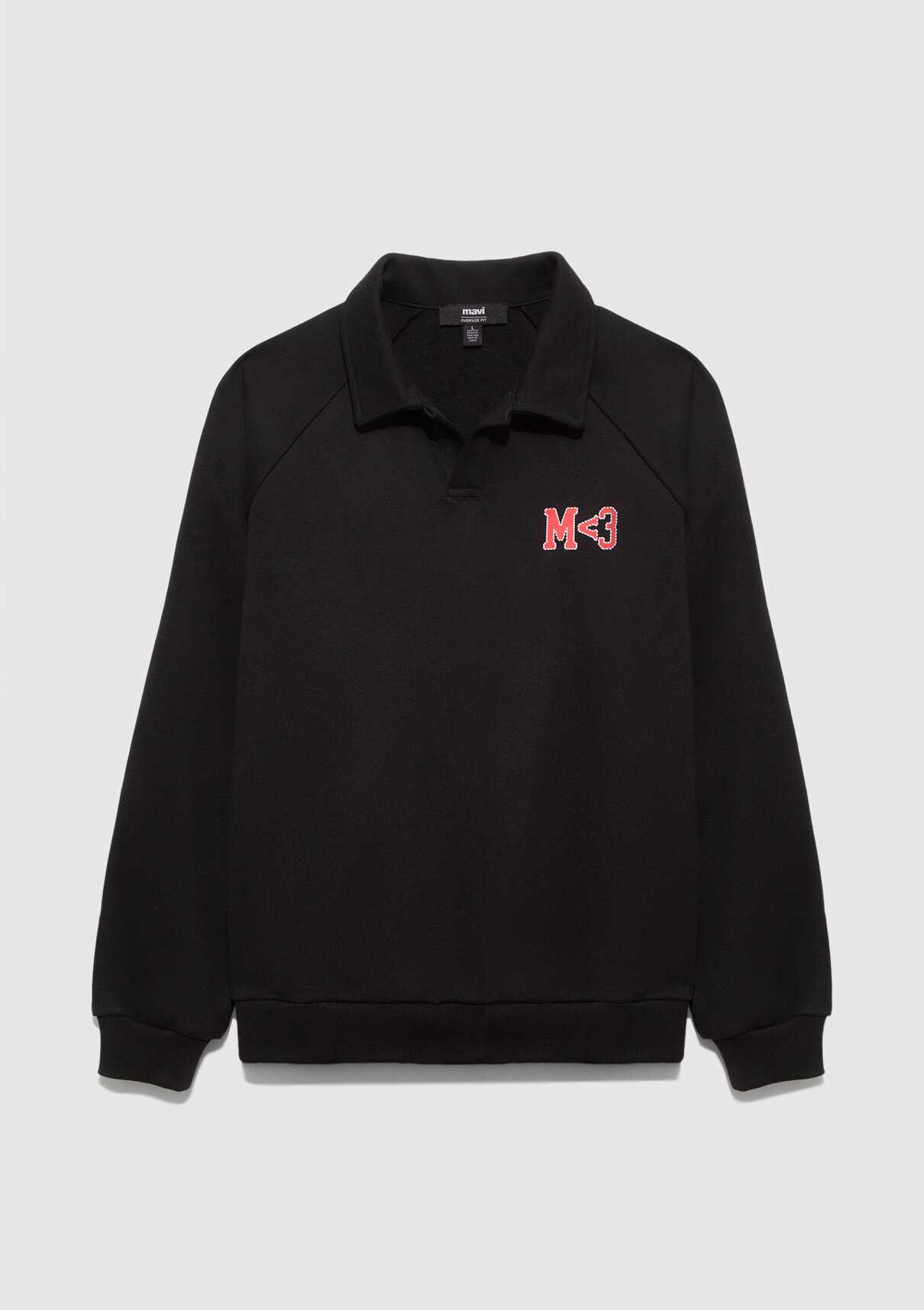 Mavi M Kalp İşlemeli Polo Yaka Siyah Sweatshirt görsel 8